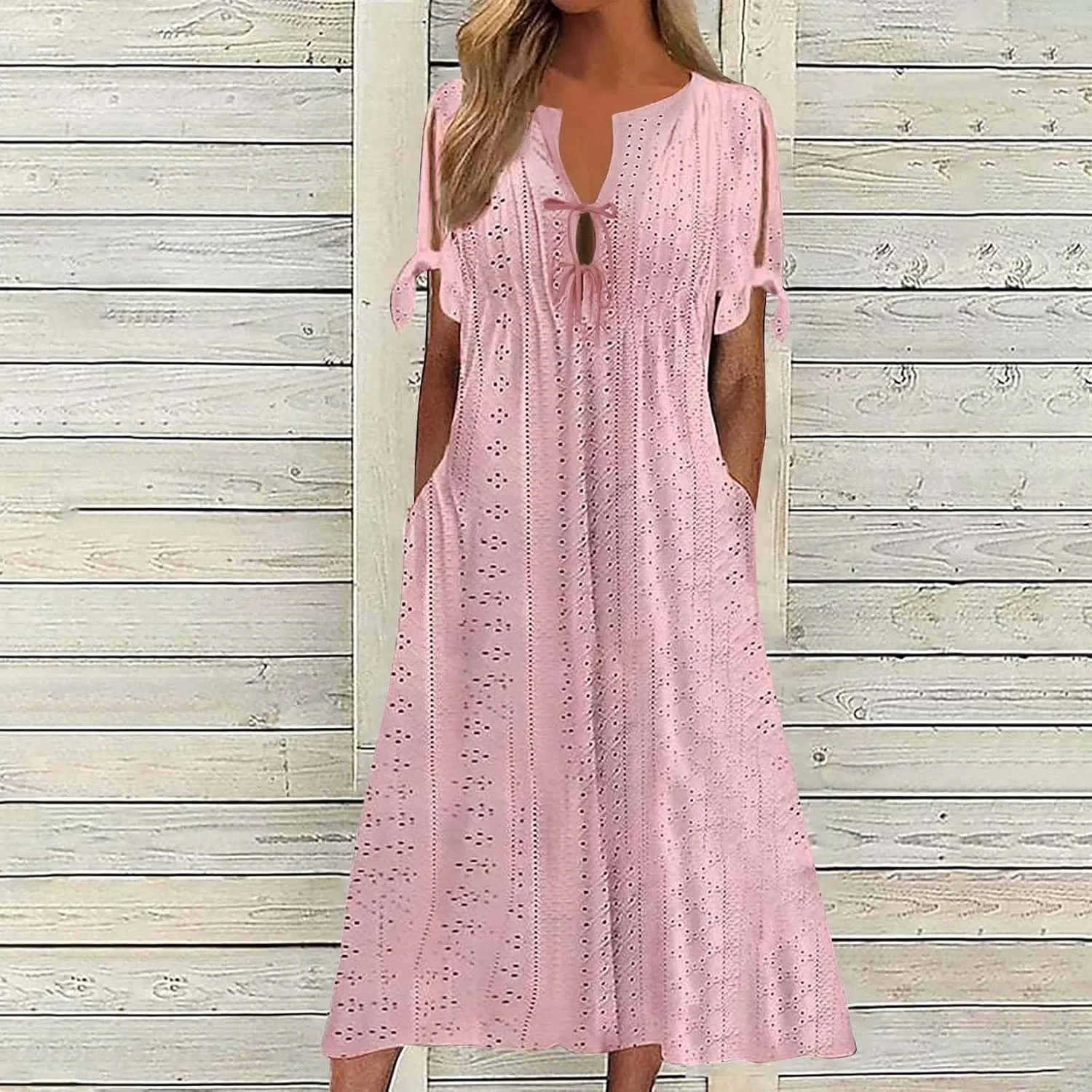 Long Maxi Long Dresses for Women 2025 Trendy Short Sleeve Eyelet Tshirt Dress Casual Summer Beach Vacation Sundresses