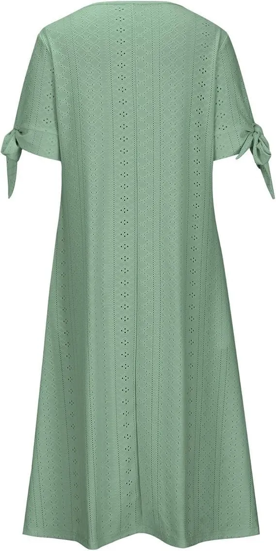 Long Maxi Long Dresses for Women 2025 Trendy Short Sleeve Eyelet Tshirt Dress Casual Summer Beach Vacation Sundresses