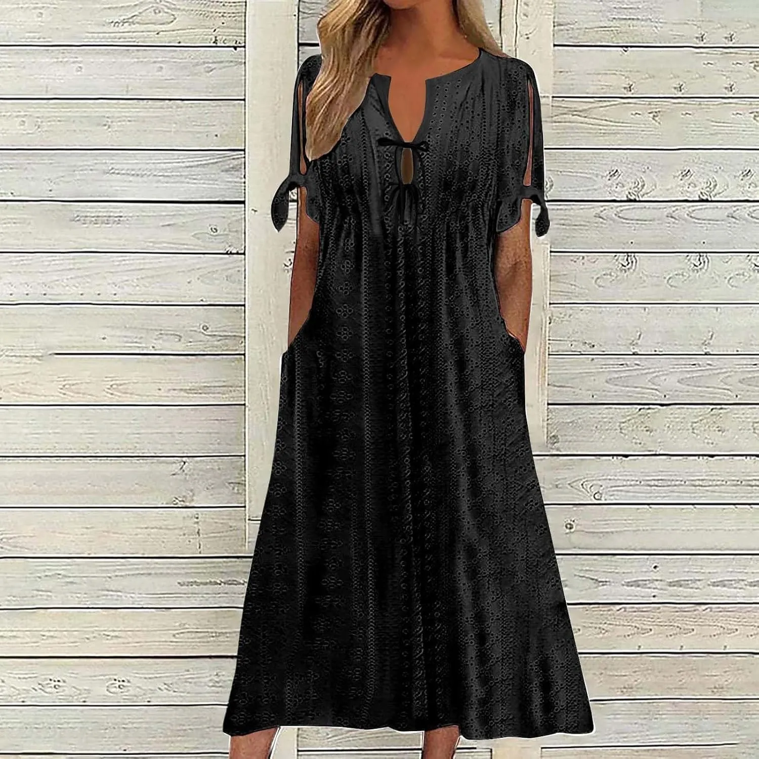 Long Maxi Long Dresses for Women 2025 Trendy Short Sleeve Eyelet Tshirt Dress Casual Summer Beach Vacation Sundresses