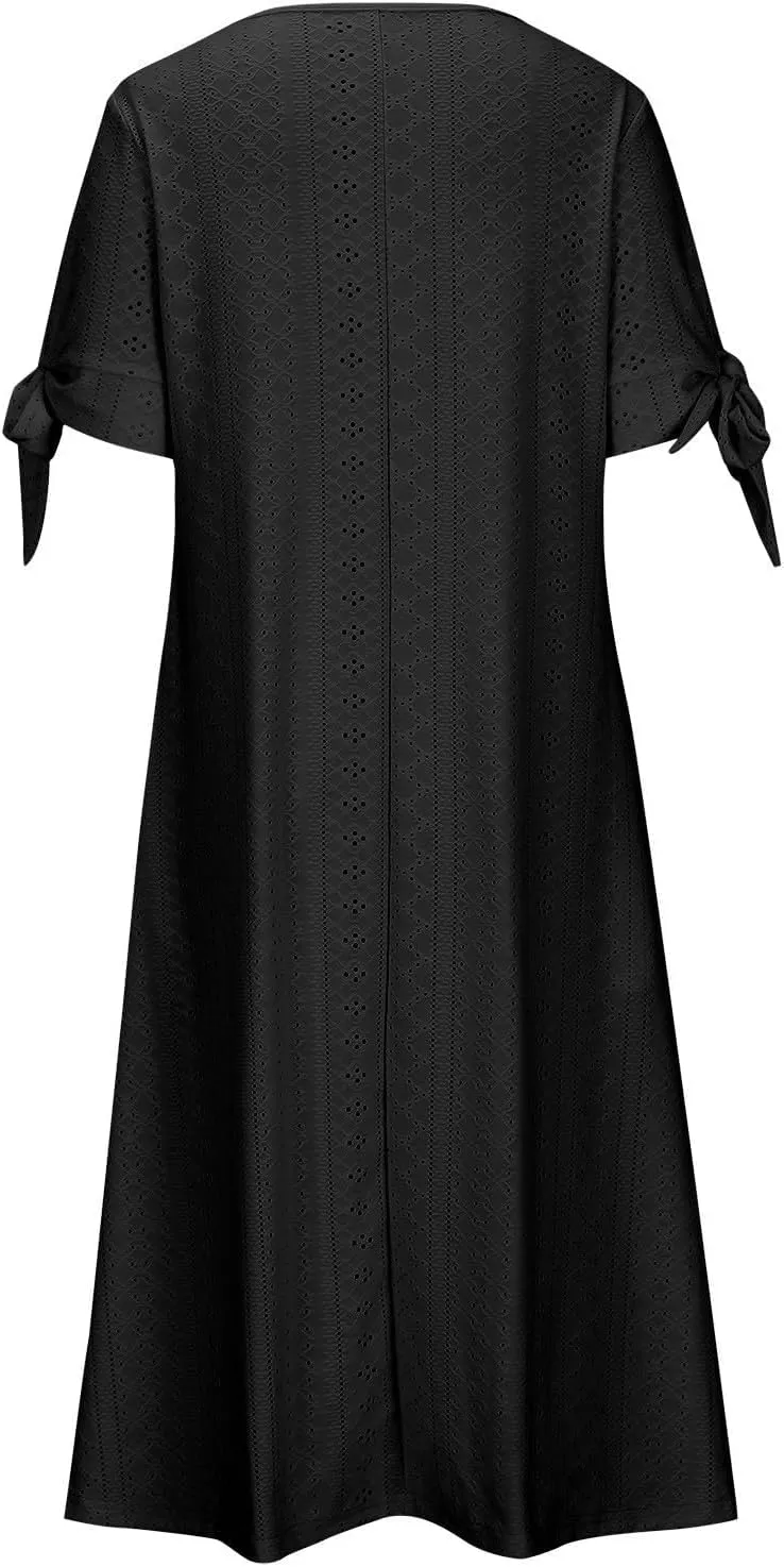 Long Maxi Long Dresses for Women 2025 Trendy Short Sleeve Eyelet Tshirt Dress Casual Summer Beach Vacation Sundresses