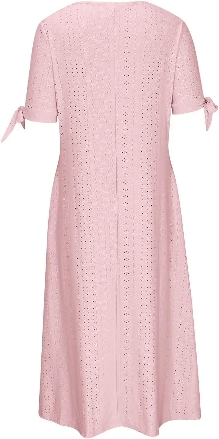 Long Maxi Long Dresses for Women 2025 Trendy Short Sleeve Eyelet Tshirt Dress Casual Summer Beach Vacation Sundresses