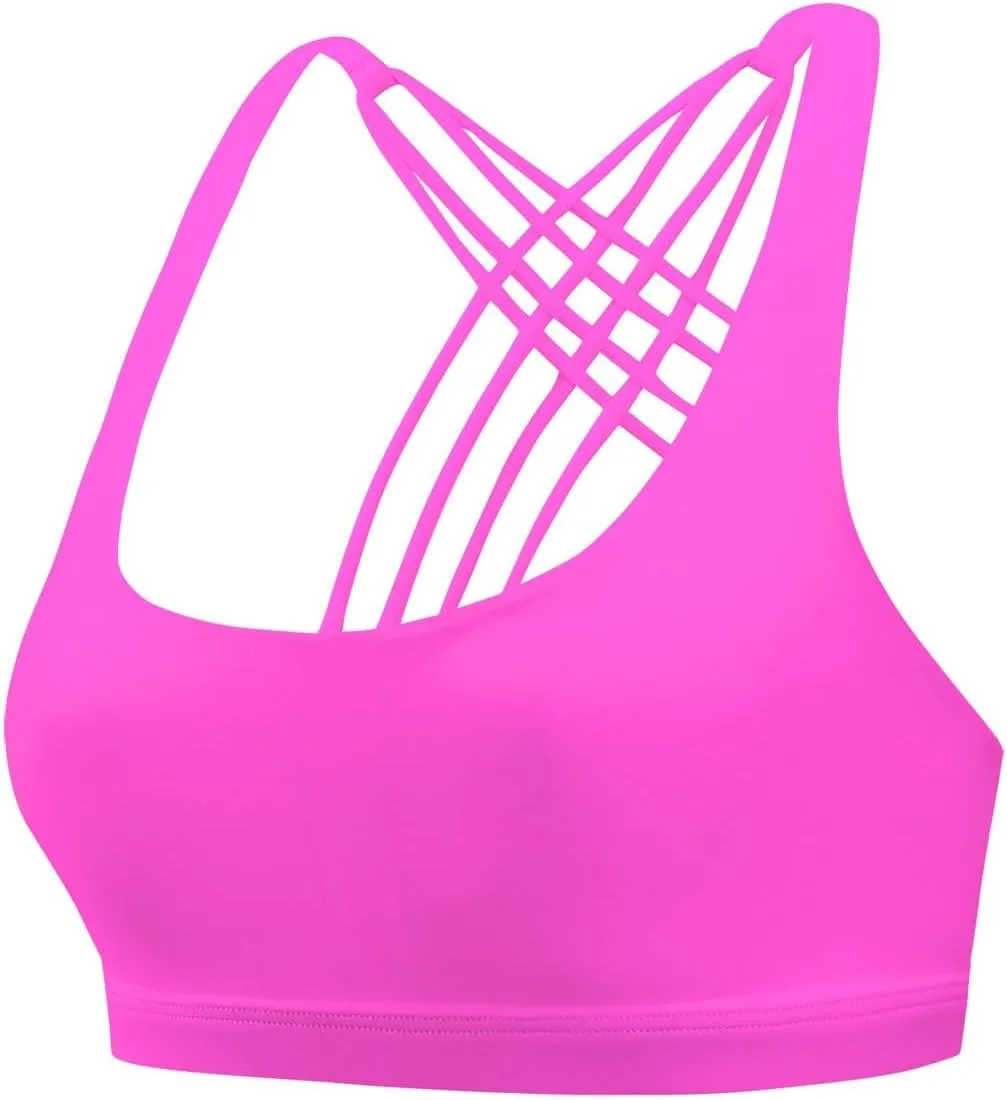 Longline Sports Bras for Women Shockproof Cross Back Strappy Sports Bra Quick Dry Wireless Padded Yoga Workout Bra