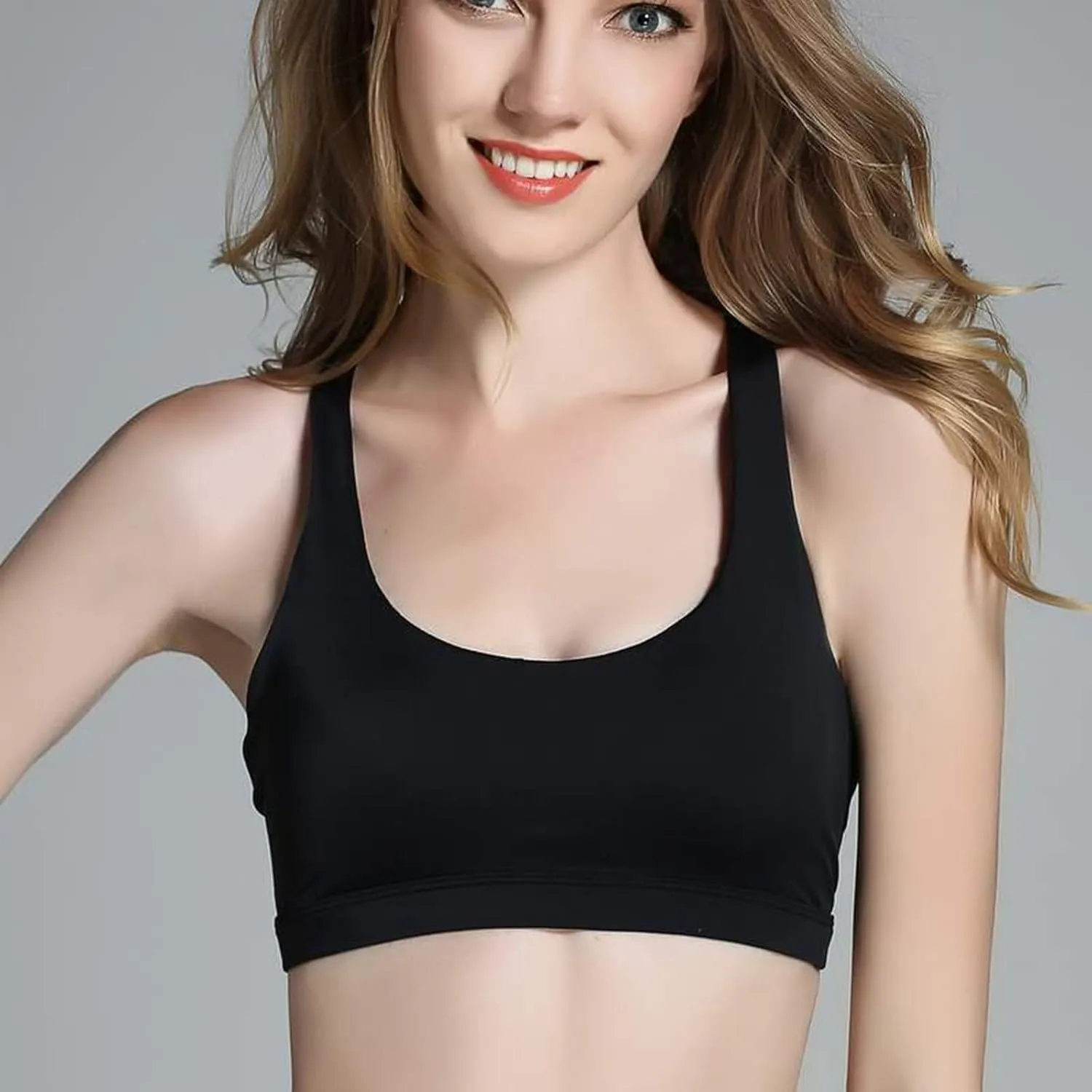 Longline Sports Bras for Women Shockproof Cross Back Strappy Sports Bra Quick Dry Wireless Padded Yoga Workout Bra