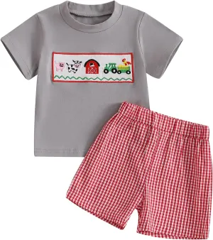 Madjtlqy Toddler Baby Boy Summer Clothes Short Sleeve T Shirt Top Casual Shorts Set Cute Infant Boys Shorts Set