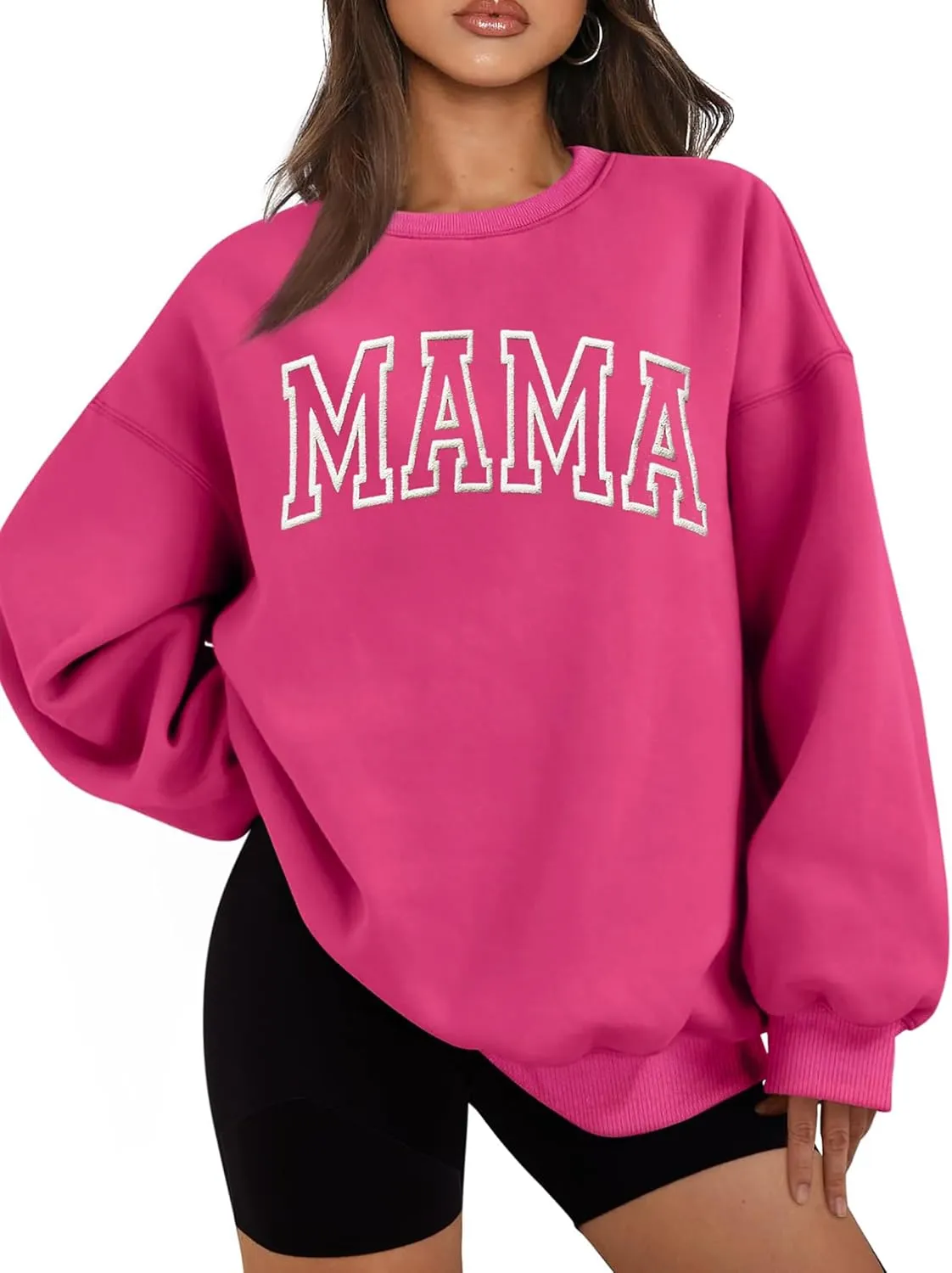 Mama Sweatshirts for Women Embroidered Mama Shirt Oversized Mom Crewneck Pullover Hoodies Long Sleeve
