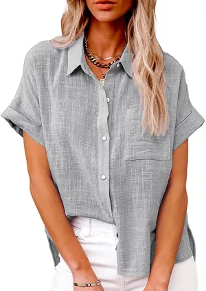 Mayntop Cotton Linen Shirts for Women Solid Color Oversized Button-Down Collar Loose Top T-Shirt Tee Shirt Blouse