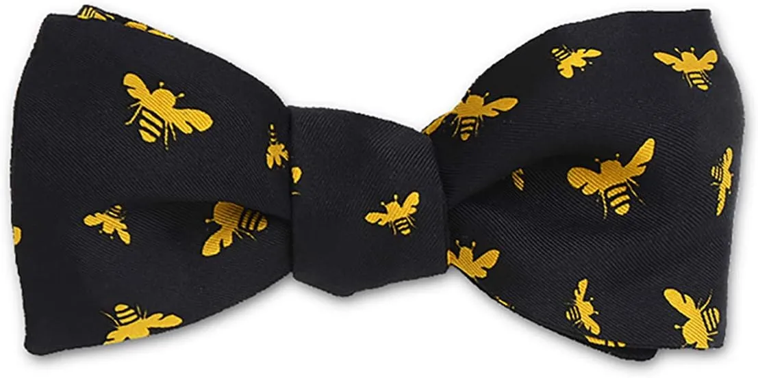 Men's Bumble Bees Self-Tie Silk Bow Tie in Black, Made in USA