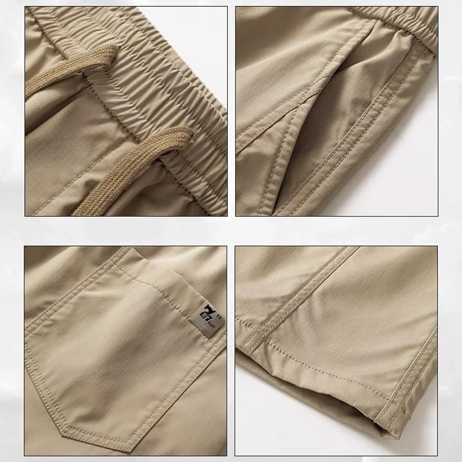 Men's Casual Cargo Pants with Multi Flap Pockets & Drawstring Elastic Waist, Stretch Hiking Tactical Work Pants
