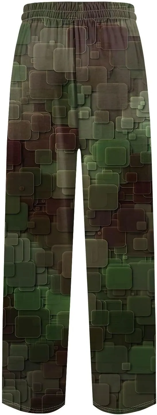 Men's Casual Drawstring Print Pants Fashion Lightweight Jogger Pants Elastic Waist Straight Leg Trouser with Pockets