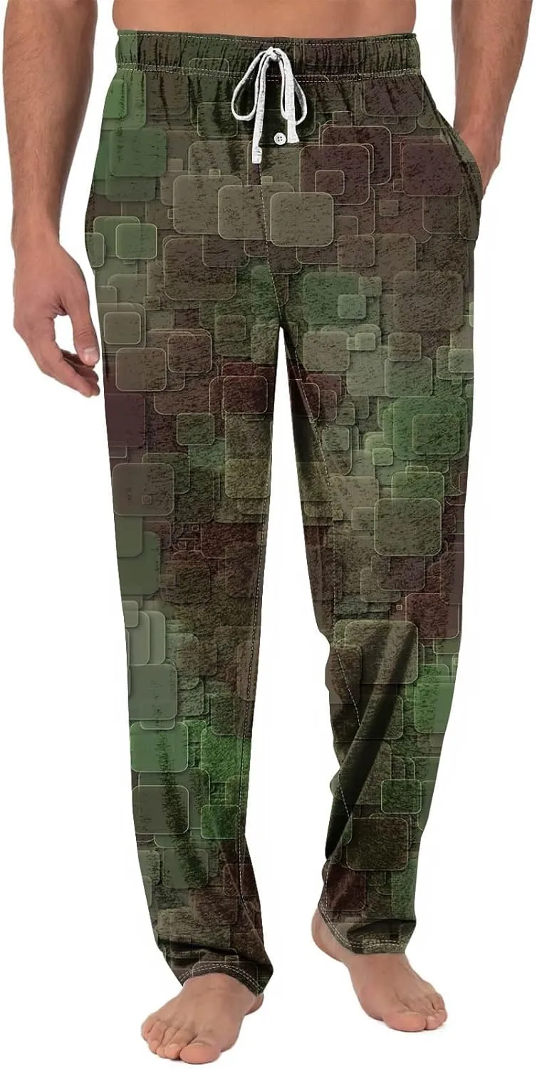 Men's Casual Drawstring Print Pants Fashion Lightweight Jogger Pants Elastic Waist Straight Leg Trouser with Pockets