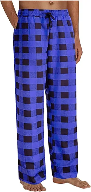 Mens Flannel Pajama Pants Pants Pajama Pants with Drawstring and Pockets Family Christmas Pajamas Blue Plaid Pajama