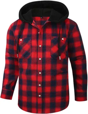 Mens Flannel Shirts Long Sleeve Plaid Lightweight Hooded Flannel Shirt Jacket Casual Button Down Fall Shacket