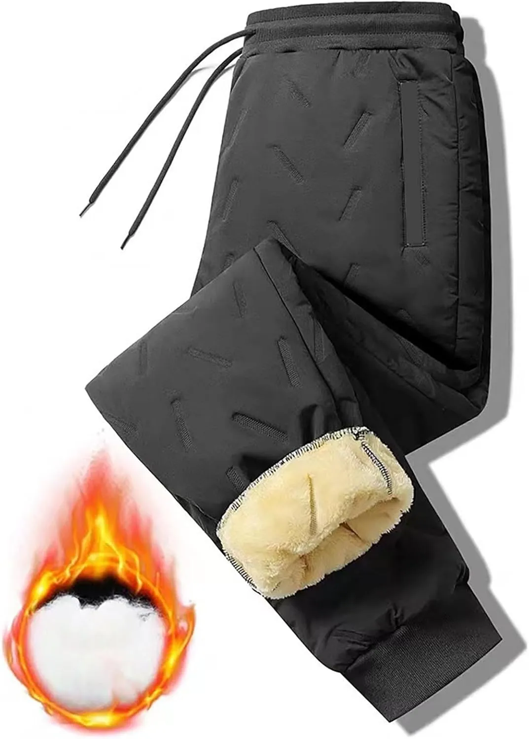 Men's Fleece Lined and Windproof and Rainproof Pants Winter Warm Training Pants Active Thermal Jogger Fleece Lined