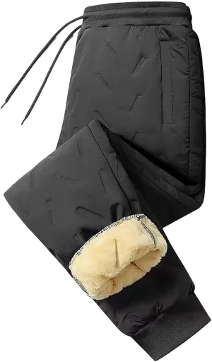Men's Fleece Lined and Windproof and Rainproof Pants Winter Warm Training Pants Active Thermal Jogger Fleece Lined