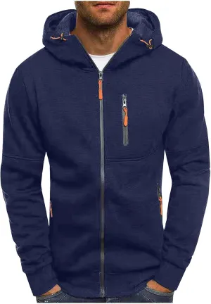 Men's Gym Workout Hooded Sweatshirts Full-Zip Active Hoodies Tops Long Sleeve Casual Hoodie Jacket with Zipper Pocket