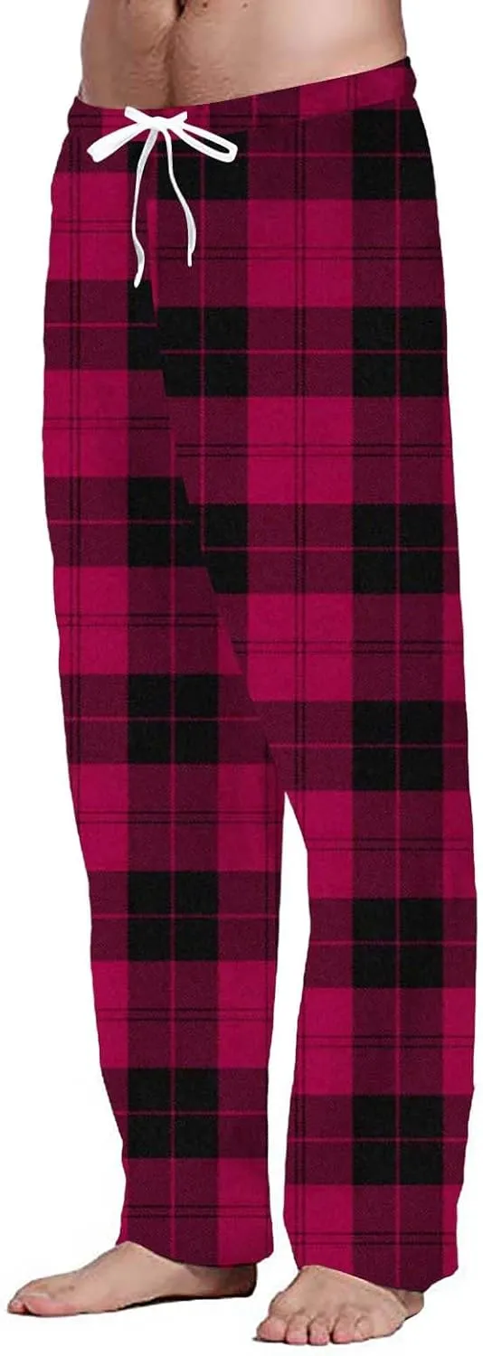 Mens Plaid Casual Pants 3D Printed Drawstring Elastic Waist Pajama Lounge Pants Big and Tall Checkered Trousers