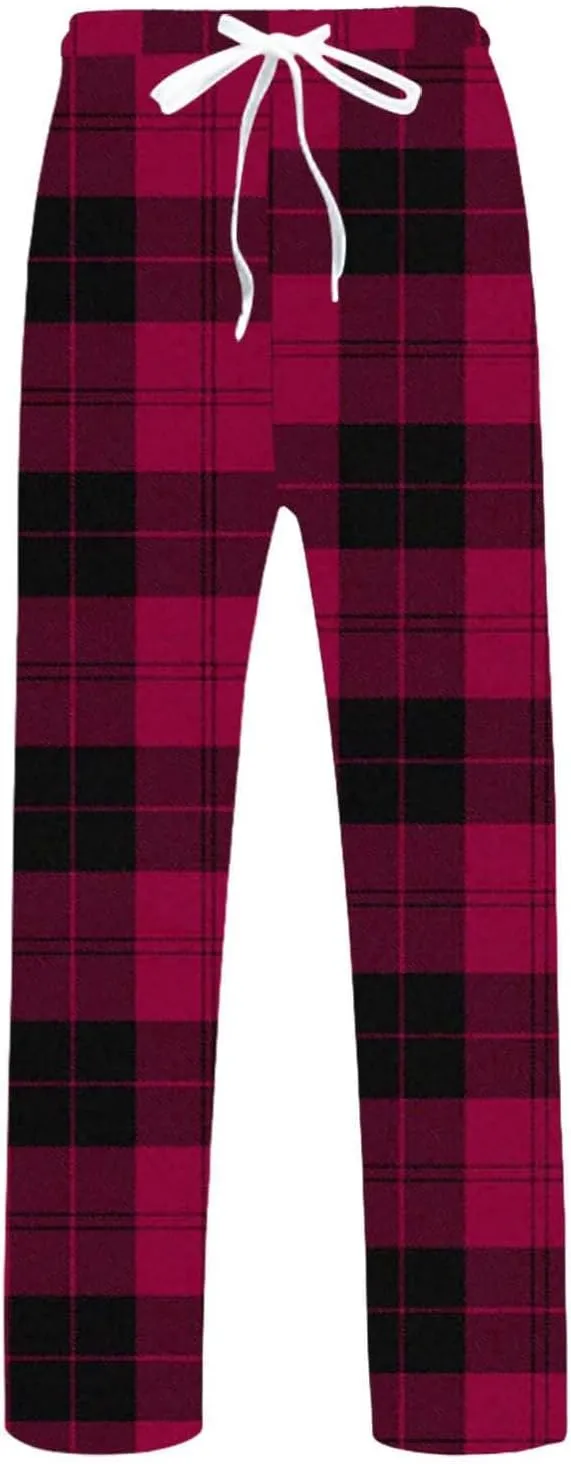 Mens Plaid Casual Pants 3D Printed Drawstring Elastic Waist Pajama Lounge Pants Big and Tall Checkered Trousers