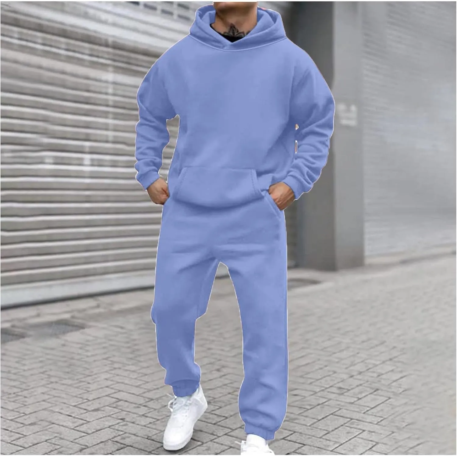 Men's Tracksuit 2 Piece Athletic Sweatsuits Sets Hooded Pullover and Elastic Waist Pants Casual Jogging Outfits