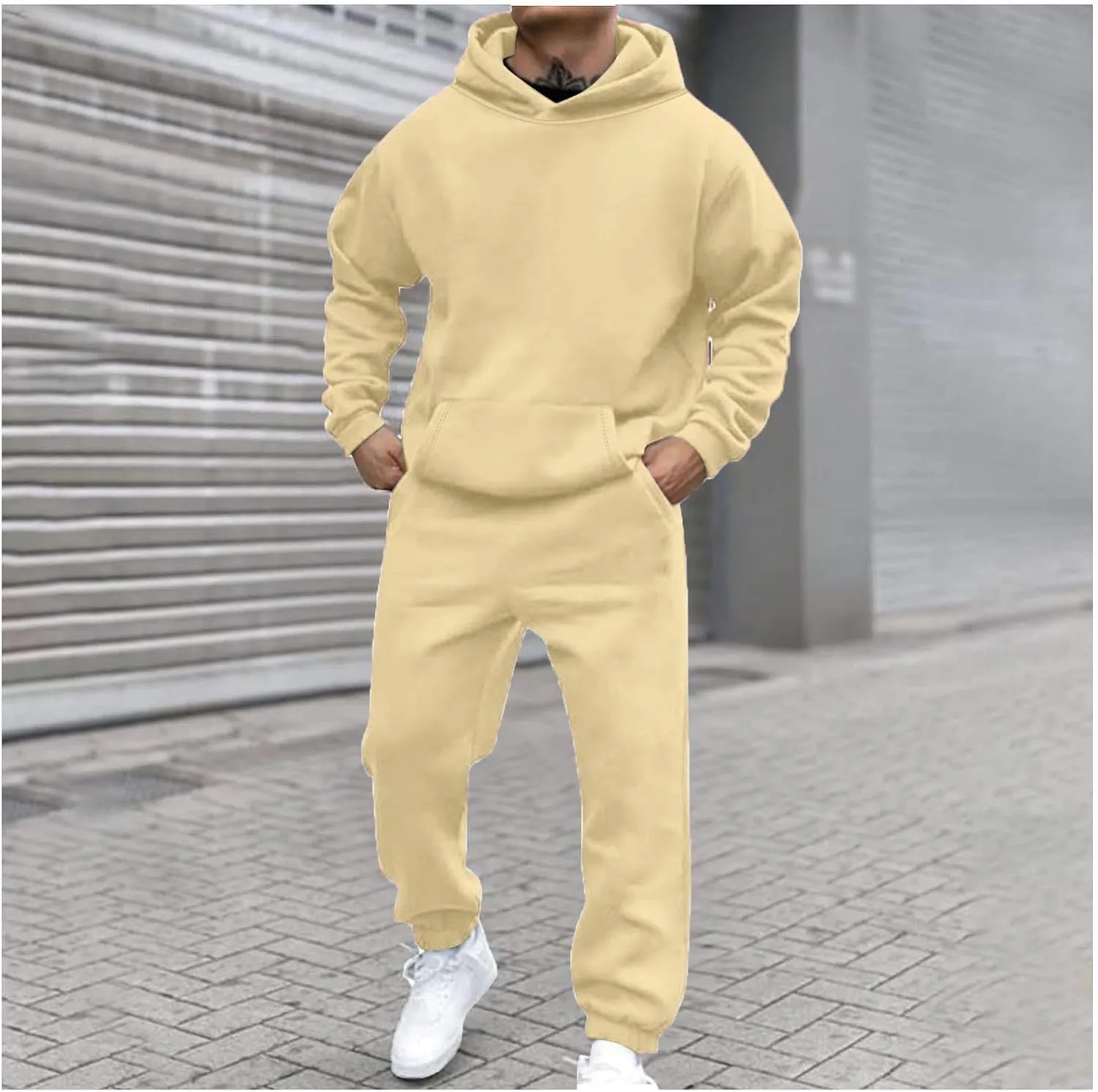 Men's Tracksuit 2 Piece Athletic Sweatsuits Sets Hooded Pullover and Elastic Waist Pants Casual Jogging Outfits