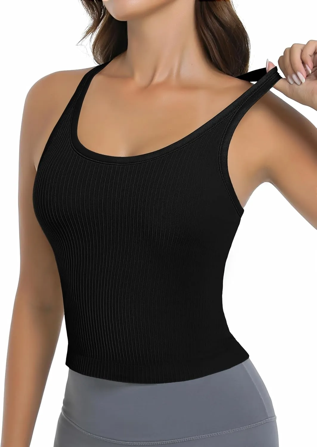 OVESPORT Seamless Worklout Tank Tops for Women with Built in Bras Racerback Yoga Sleeveless Camisole Tops