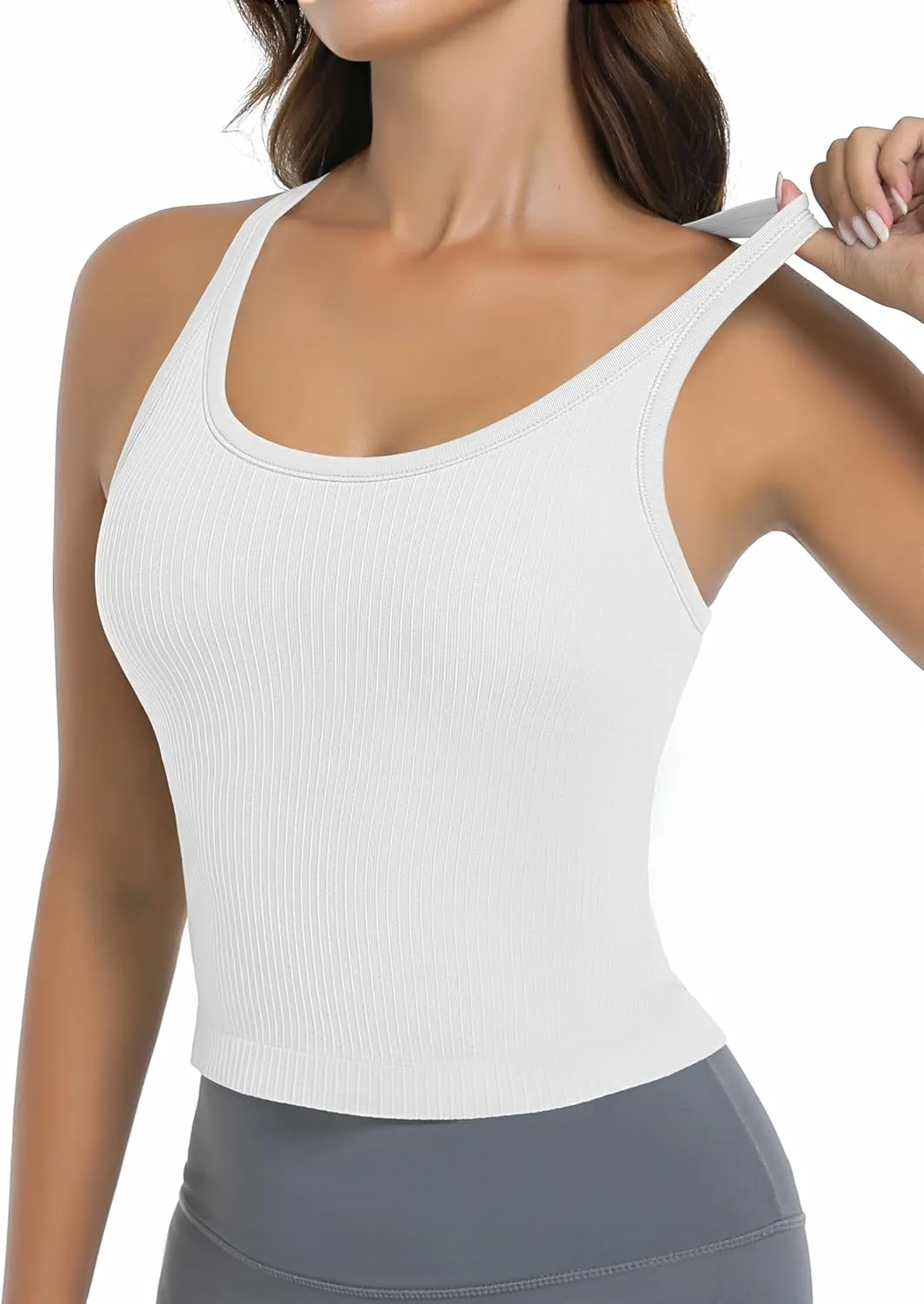 OVESPORT Seamless Worklout Tank Tops for Women with Built in Bras Racerback Yoga Sleeveless Camisole Tops
