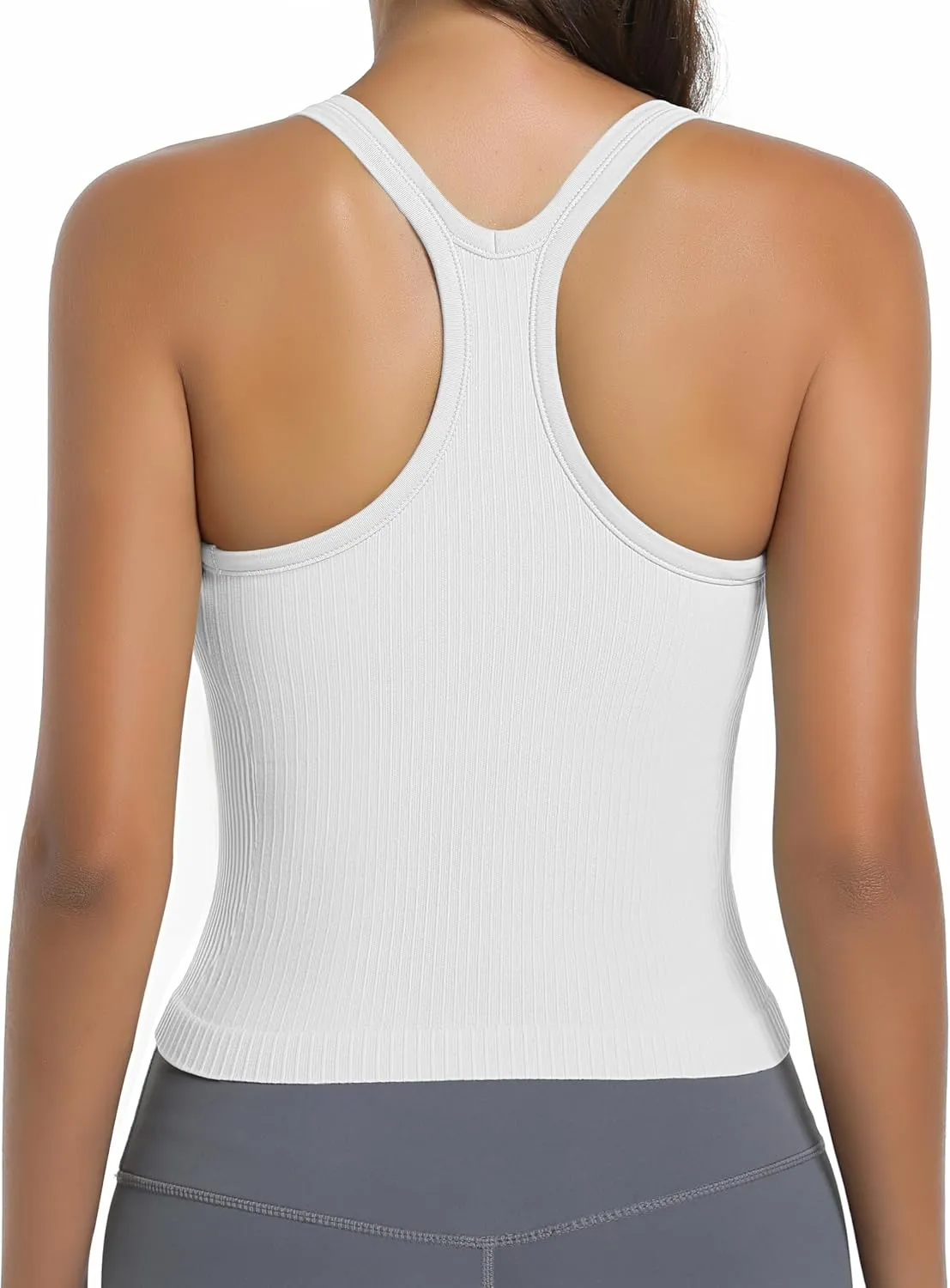 OVESPORT Seamless Worklout Tank Tops for Women with Built in Bras Racerback Yoga Sleeveless Camisole Tops