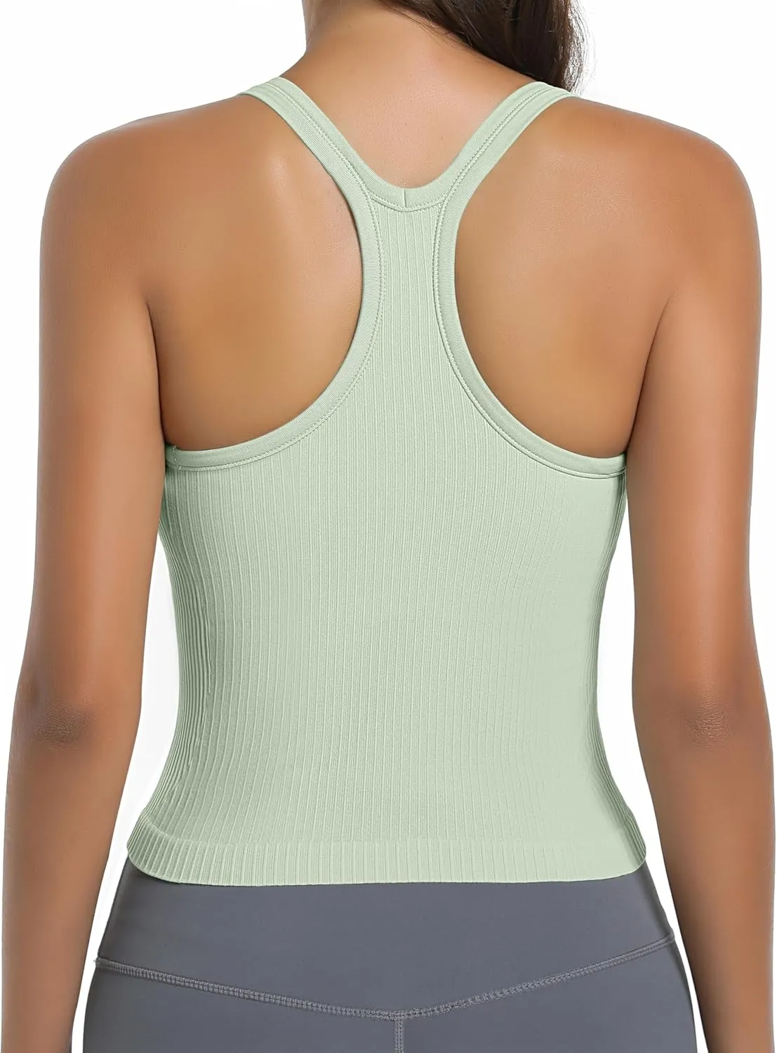 OVESPORT Seamless Worklout Tank Tops for Women with Built in Bras Racerback Yoga Sleeveless Camisole Tops