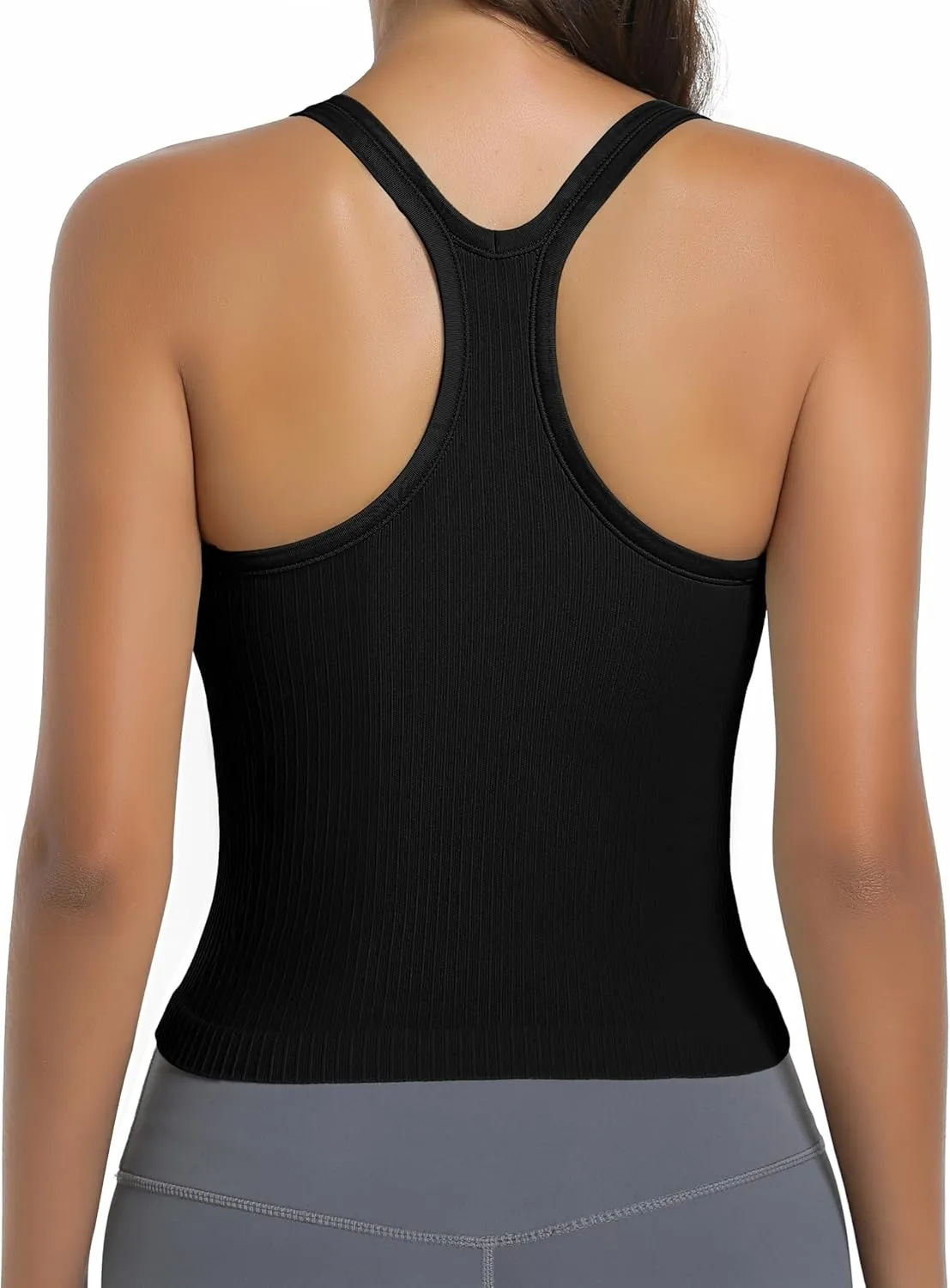 OVESPORT Seamless Worklout Tank Tops for Women with Built in Bras Racerback Yoga Sleeveless Camisole Tops