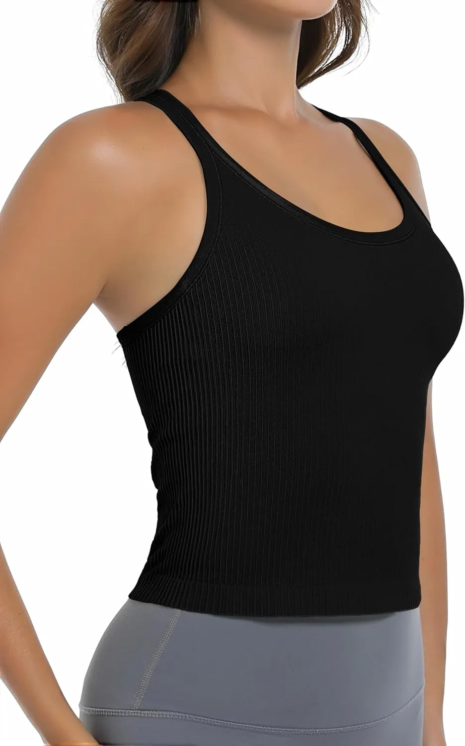 OVESPORT Seamless Worklout Tank Tops for Women with Built in Bras Racerback Yoga Sleeveless Camisole Tops