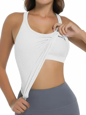 OVESPORT Seamless Worklout Tank Tops for Women with Built in Bras Racerback Yoga Sleeveless Camisole Tops