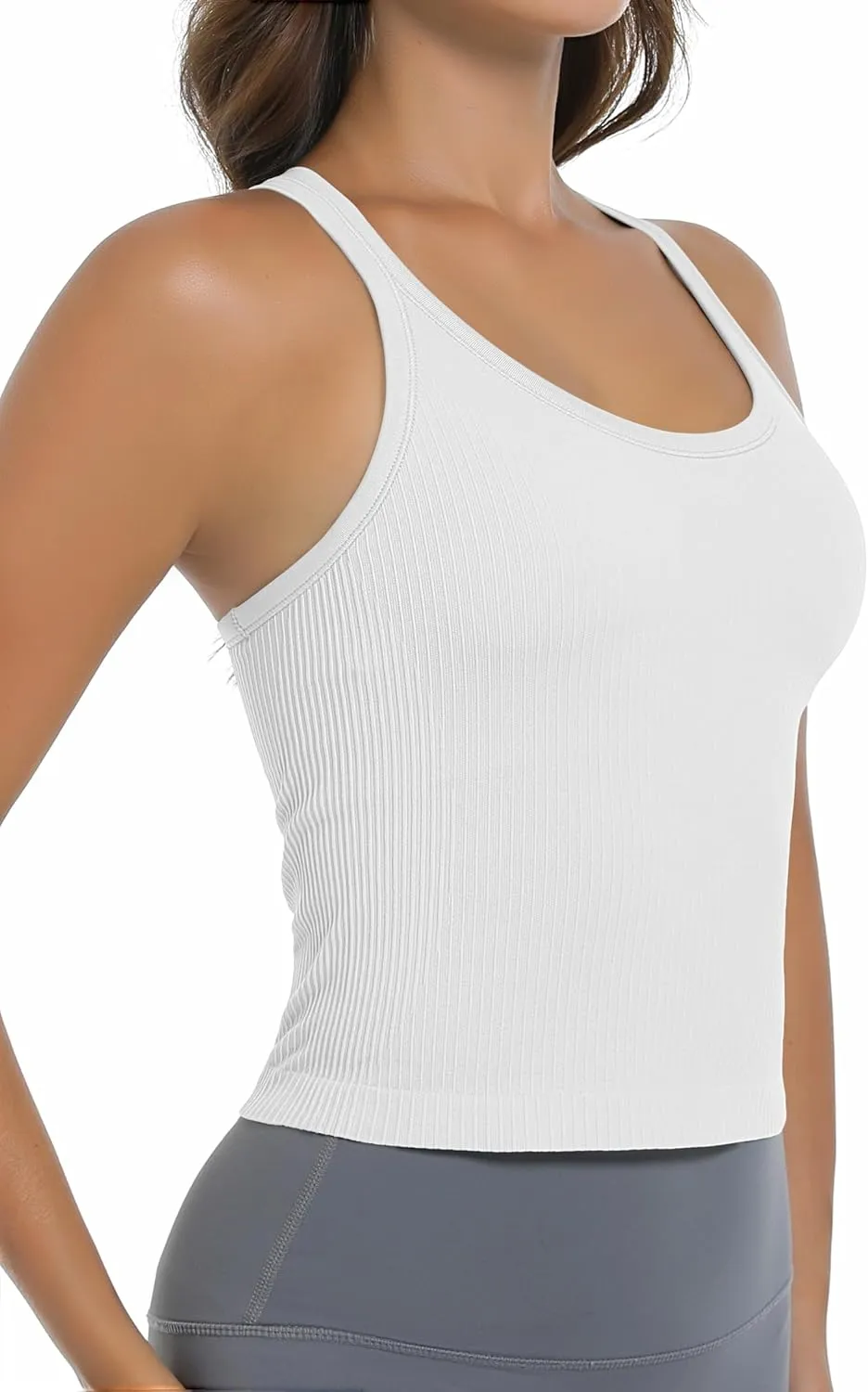 OVESPORT Seamless Worklout Tank Tops for Women with Built in Bras Racerback Yoga Sleeveless Camisole Tops