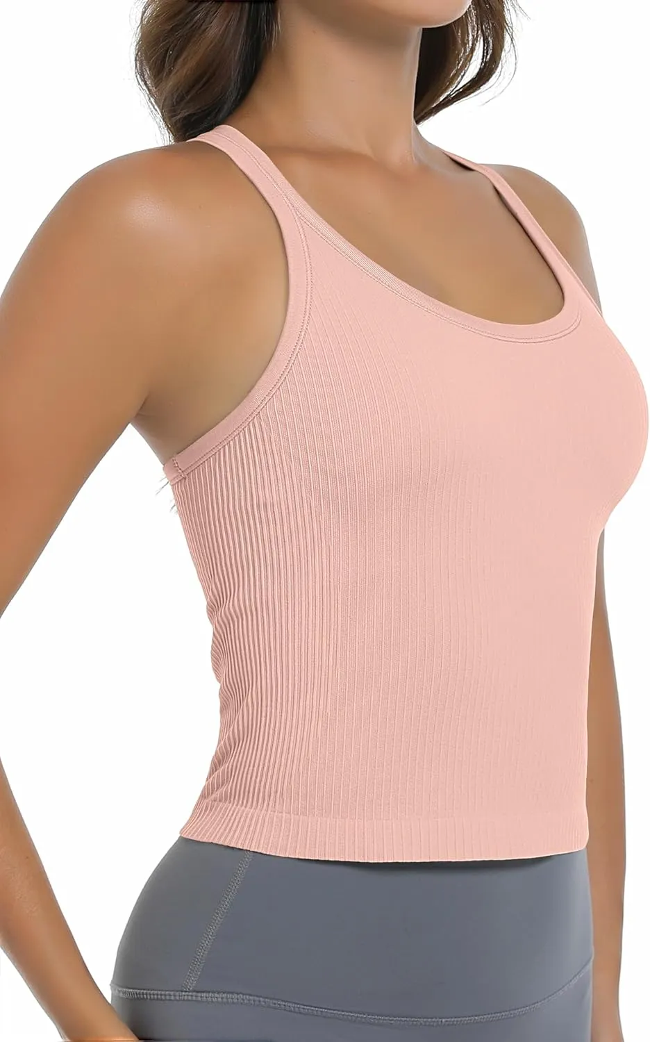 OVESPORT Seamless Worklout Tank Tops for Women with Built in Bras Racerback Yoga Sleeveless Camisole Tops