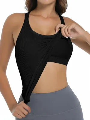 OVESPORT Seamless Worklout Tank Tops for Women with Built in Bras Racerback Yoga Sleeveless Camisole Tops