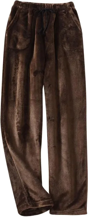Pajama Pants for Women Flannel Pajamas Plush Sleep Pants Elastic Waist Pajama Bottoms Plaid Pants with Pockets