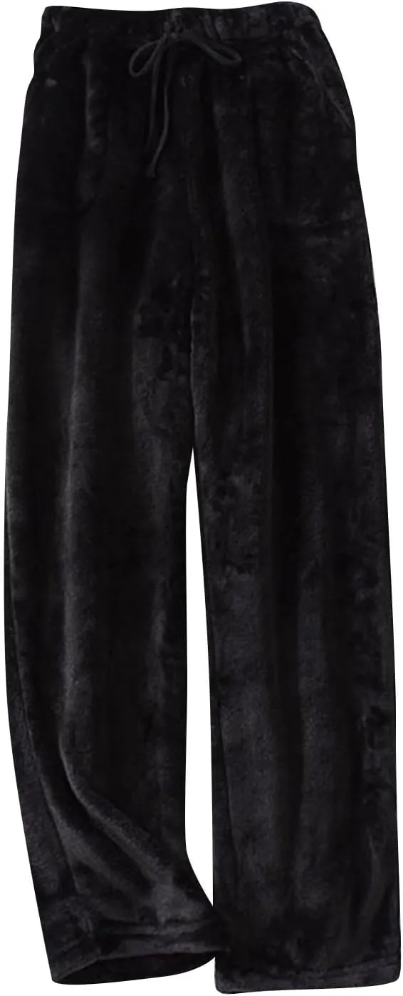 Pajama Pants for Women Flannel Pajamas Plush Sleep Pants Elastic Waist Pajama Bottoms Plaid Pants with Pockets