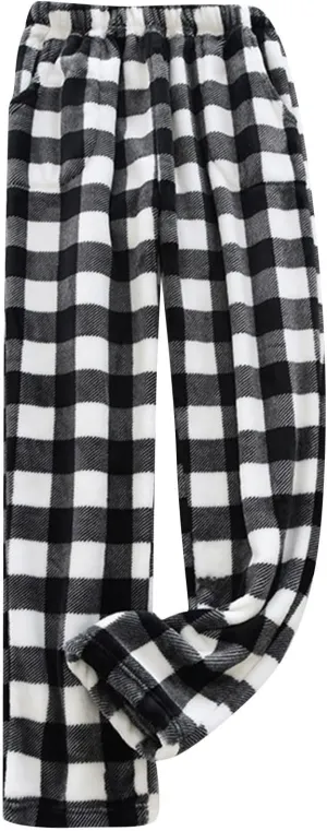 Pajama Pants for Women Flannel Pajamas Plush Sleep Pants Elastic Waist Pajama Bottoms Plaid Pants with Pockets