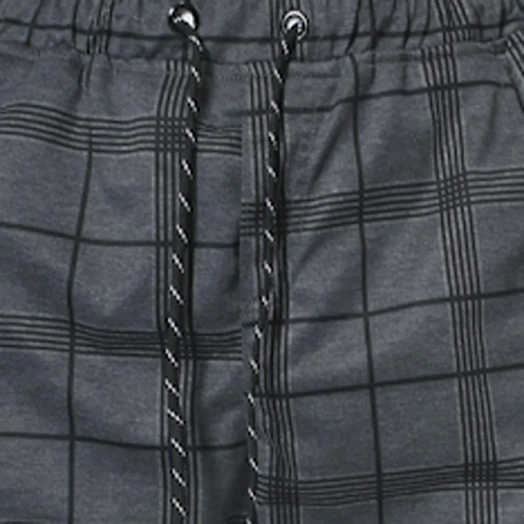 Plaid Pants for Men Casual Slim Fit Fashion Business Chinos Pants Elastic Waist Drawstring Skinny Taper Track Sweatpants