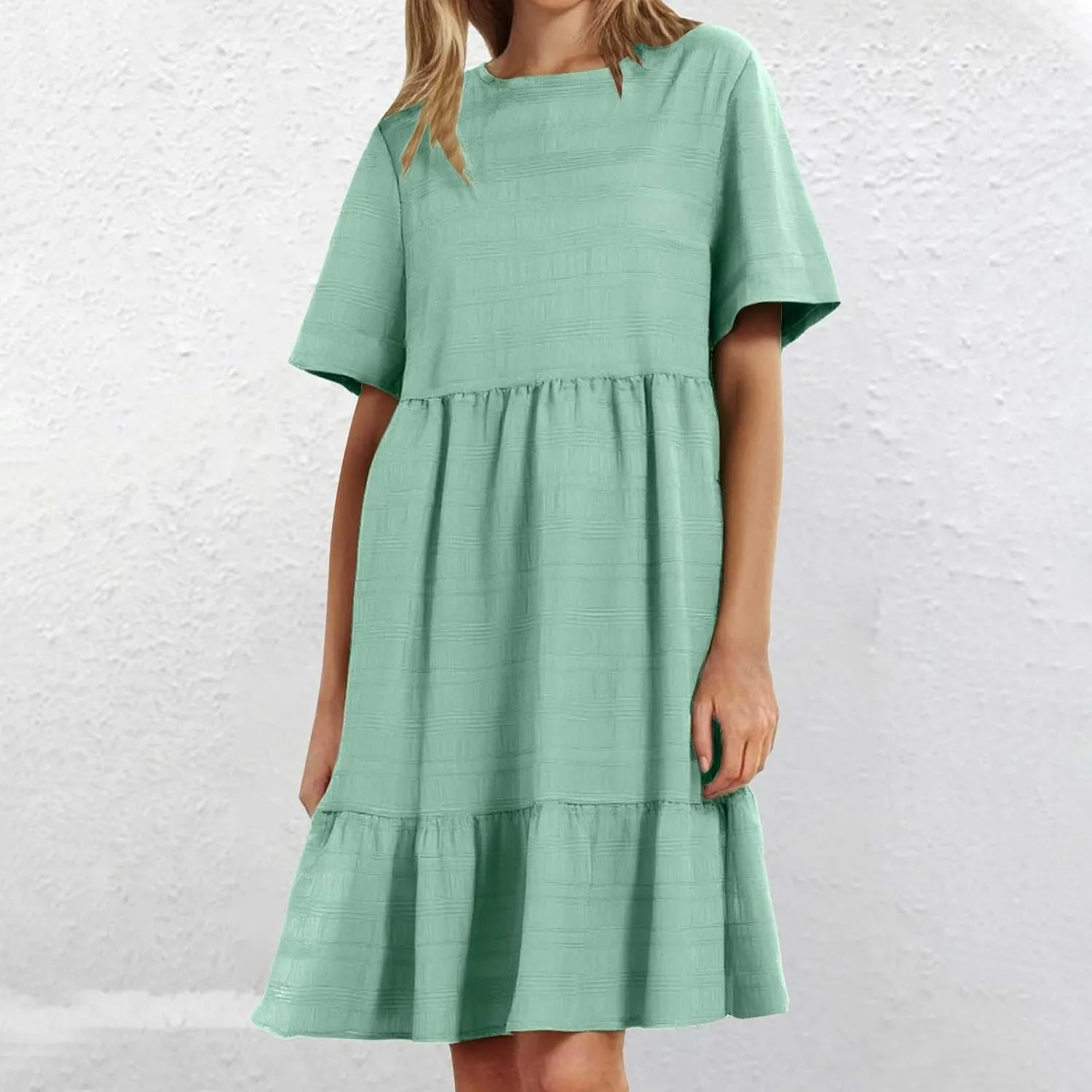 Plus Size Dresses for Women Short Sleeve Crew Neck Womens Dresses Swing Flowy Tiered Ruffle Beach Dress 2025