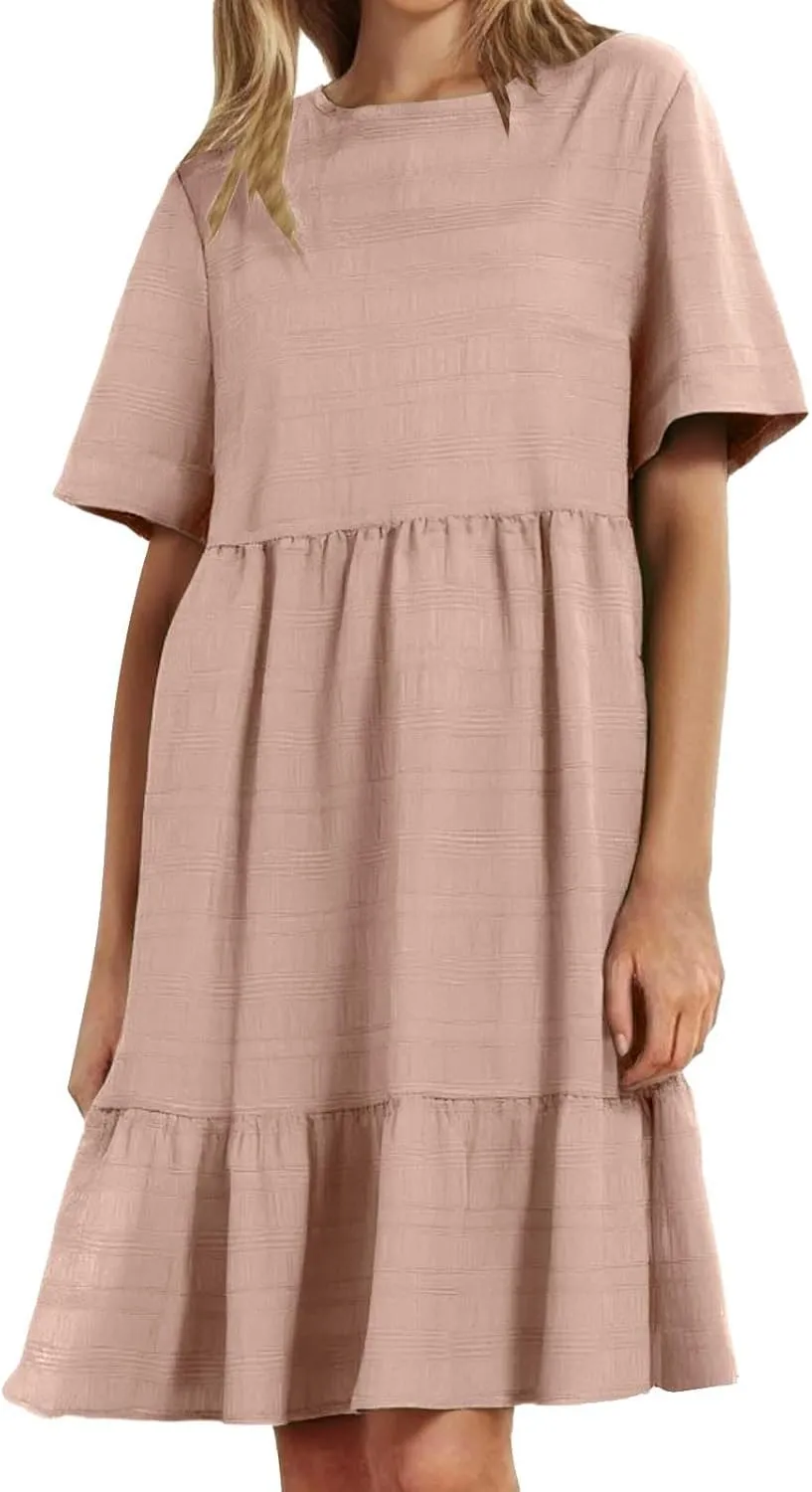 Plus Size Dresses for Women Short Sleeve Crew Neck Womens Dresses Swing Flowy Tiered Ruffle Beach Dress 2025