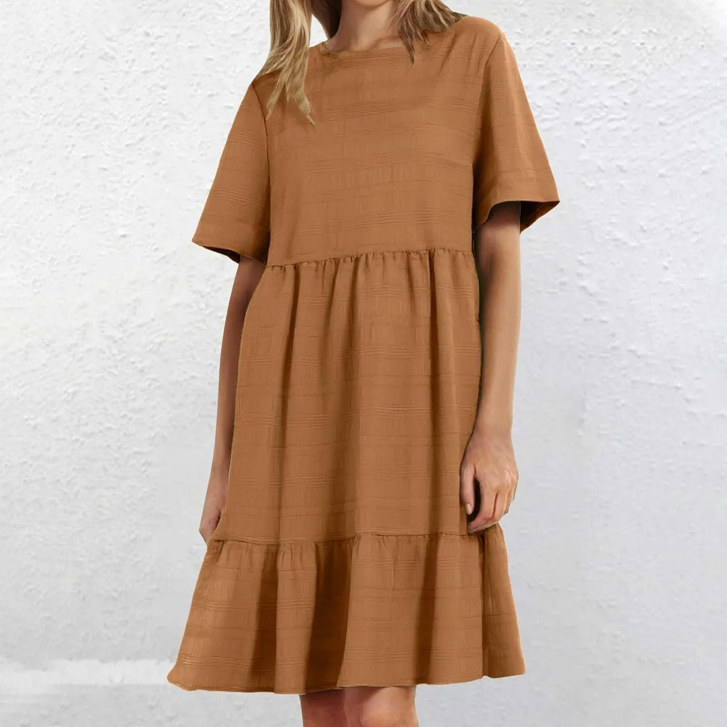 Plus Size Dresses for Women Short Sleeve Crew Neck Womens Dresses Swing Flowy Tiered Ruffle Beach Dress 2025