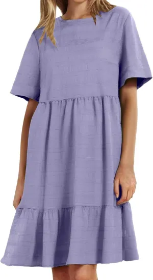 Plus Size Dresses for Women Short Sleeve Crew Neck Womens Dresses Swing Flowy Tiered Ruffle Beach Dress 2025