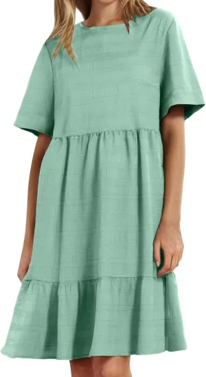 Plus Size Dresses for Women Short Sleeve Crew Neck Womens Dresses Swing Flowy Tiered Ruffle Beach Dress 2025