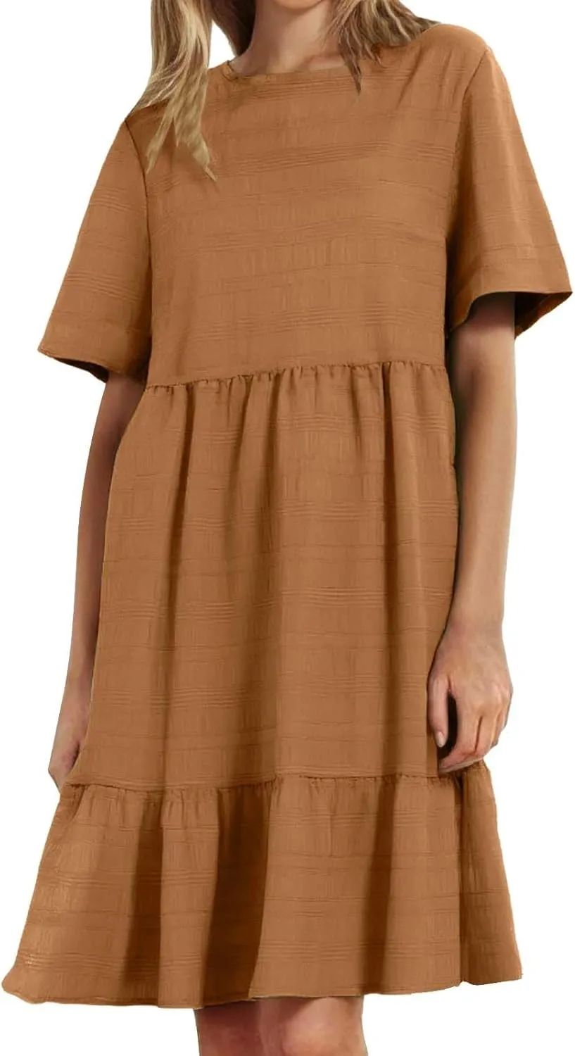 Plus Size Dresses for Women Short Sleeve Crew Neck Womens Dresses Swing Flowy Tiered Ruffle Beach Dress 2025