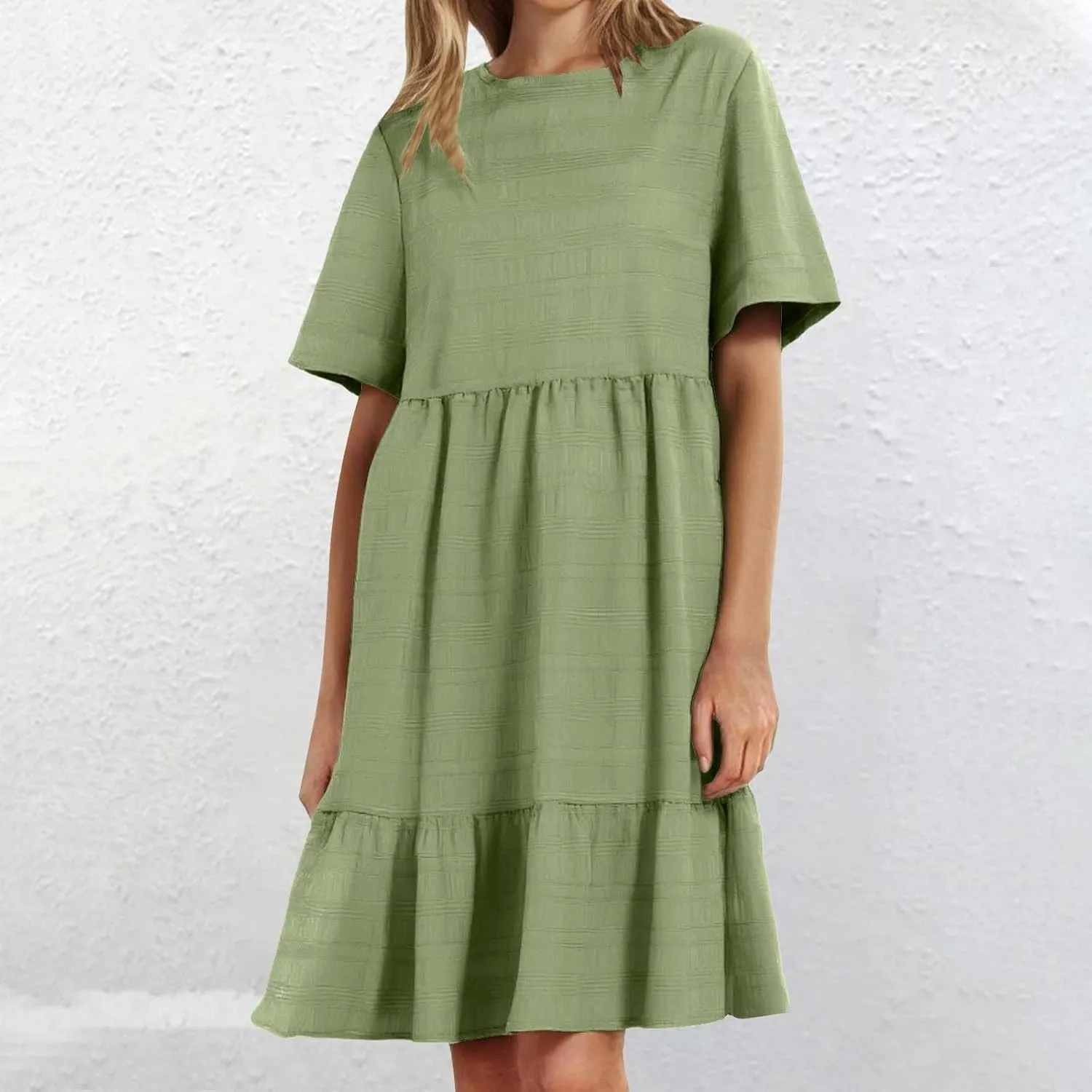 Plus Size Dresses for Women Short Sleeve Crew Neck Womens Dresses Swing Flowy Tiered Ruffle Beach Dress 2025