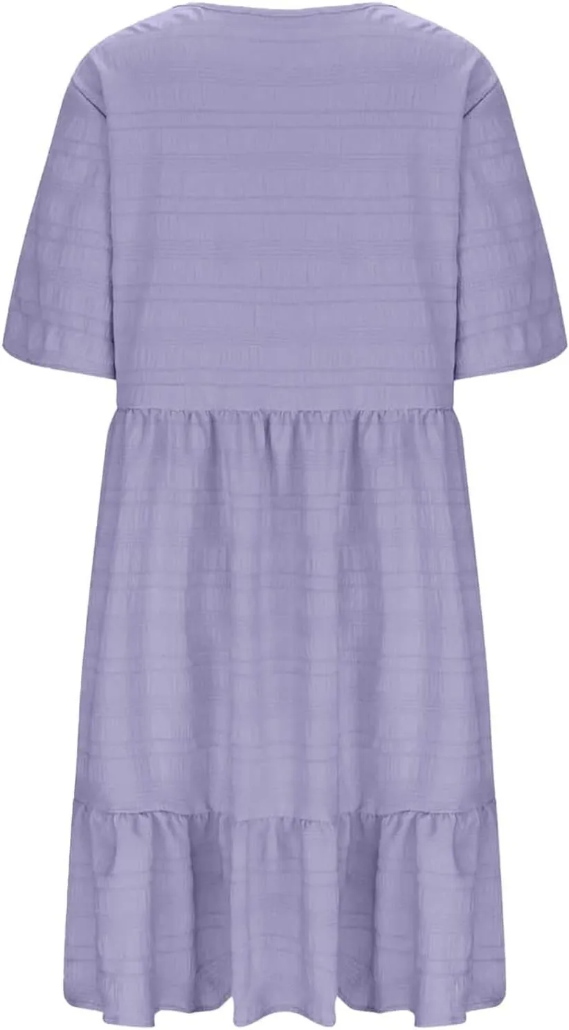 Plus Size Dresses for Women Short Sleeve Crew Neck Womens Dresses Swing Flowy Tiered Ruffle Beach Dress 2025
