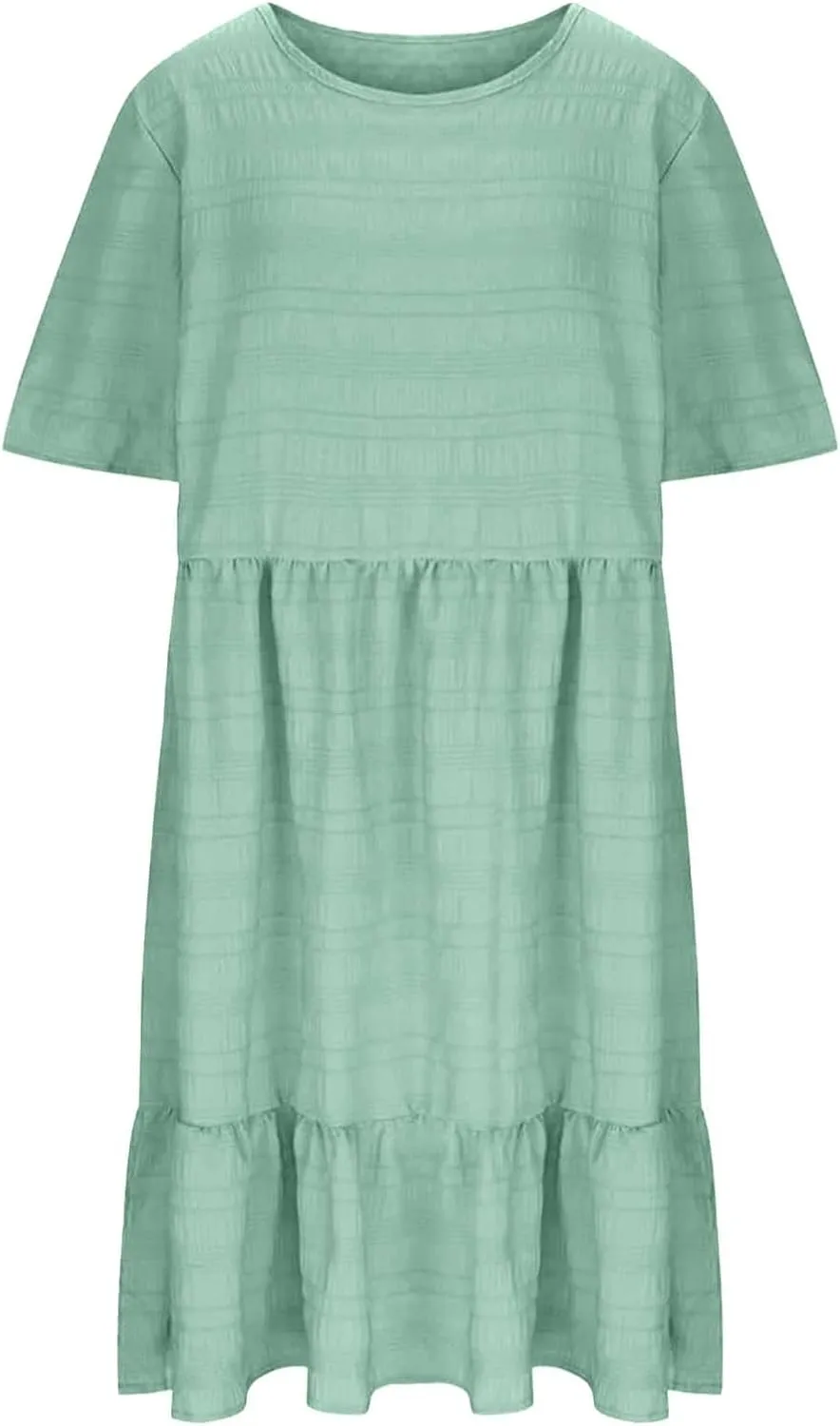 Plus Size Dresses for Women Short Sleeve Crew Neck Womens Dresses Swing Flowy Tiered Ruffle Beach Dress 2025
