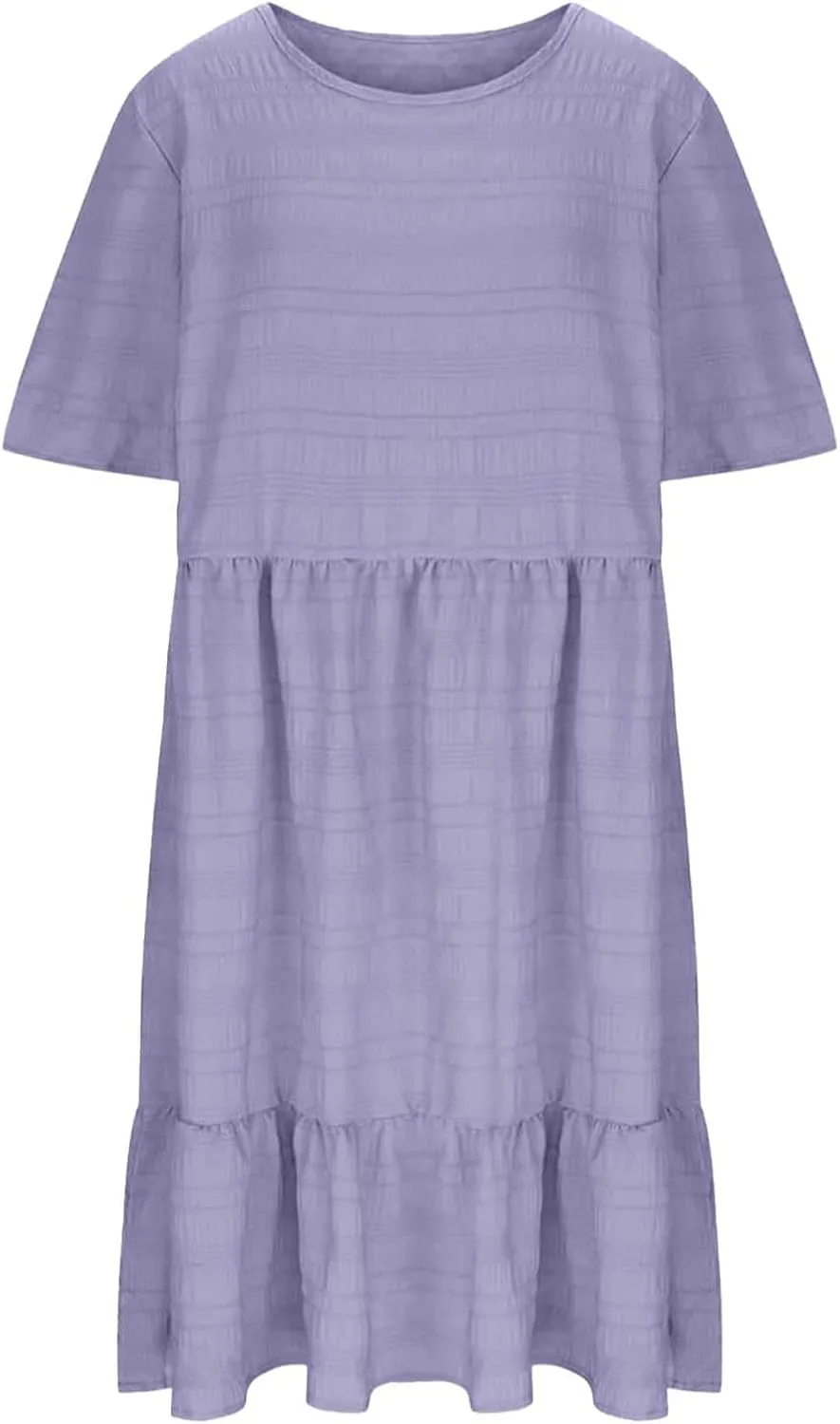 Plus Size Dresses for Women Short Sleeve Crew Neck Womens Dresses Swing Flowy Tiered Ruffle Beach Dress 2025