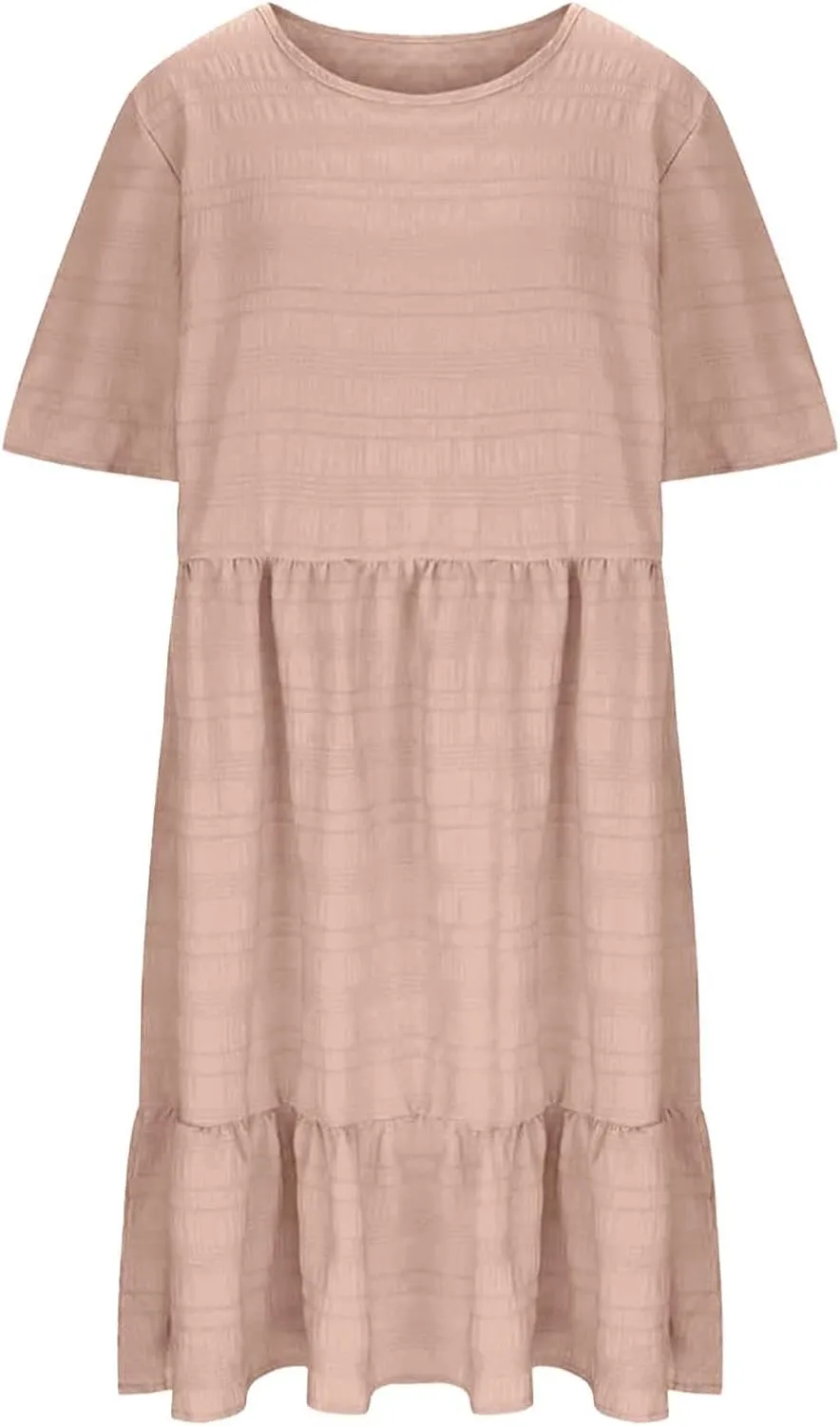 Plus Size Dresses for Women Short Sleeve Crew Neck Womens Dresses Swing Flowy Tiered Ruffle Beach Dress 2025