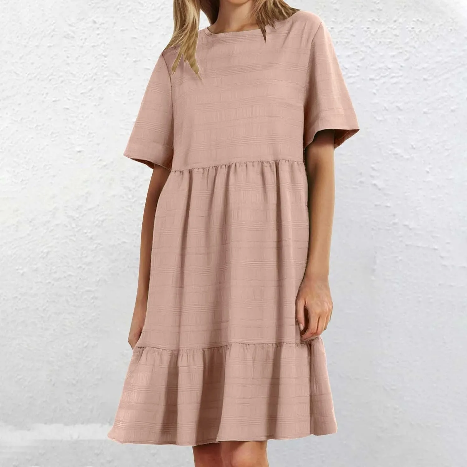 Plus Size Dresses for Women Short Sleeve Crew Neck Womens Dresses Swing Flowy Tiered Ruffle Beach Dress 2025