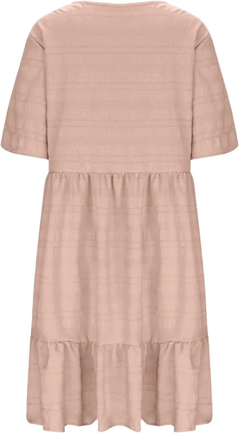 Plus Size Dresses for Women Short Sleeve Crew Neck Womens Dresses Swing Flowy Tiered Ruffle Beach Dress 2025